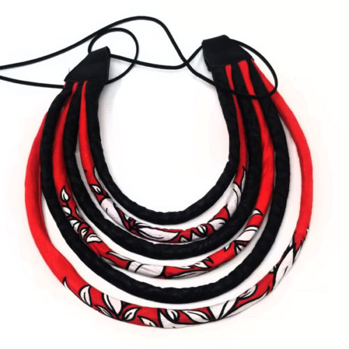 Red, Black and White 6 Cord Bib Necklace