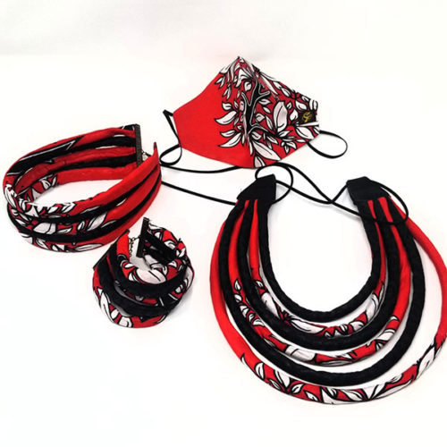 Red, Black and White 6 Cord Necklace and Choker Set